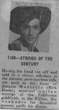 Stories of the Century Newspaper Clipping - Juaquin Murietta